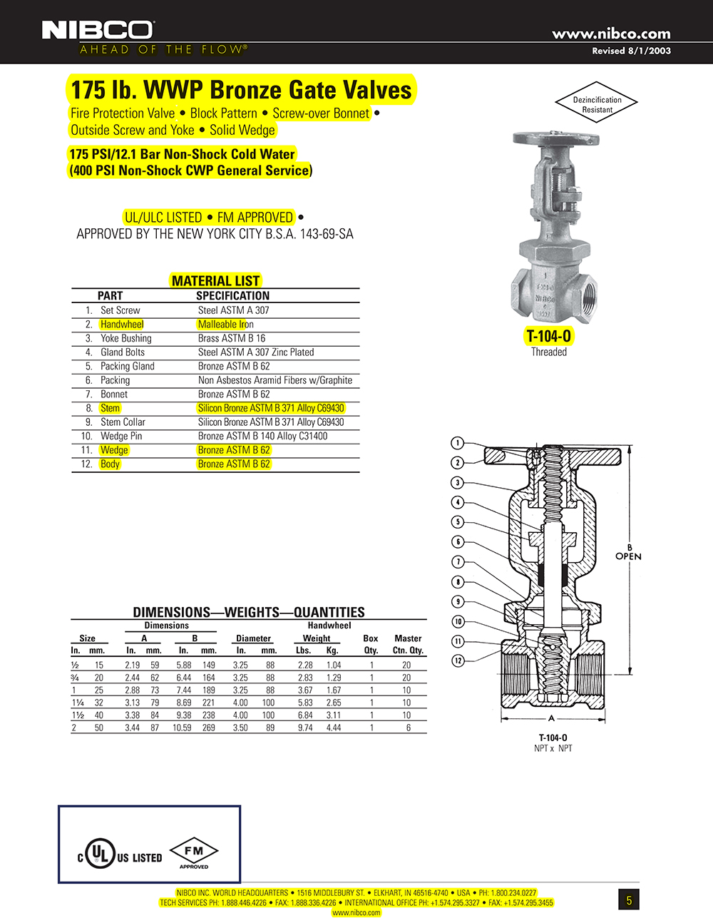 Gate v Nibco T-104-O